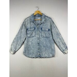 Acid Wash TXS Women Med Blue Tencel Denim Button Down Shirt Shacket J1287LZTFR